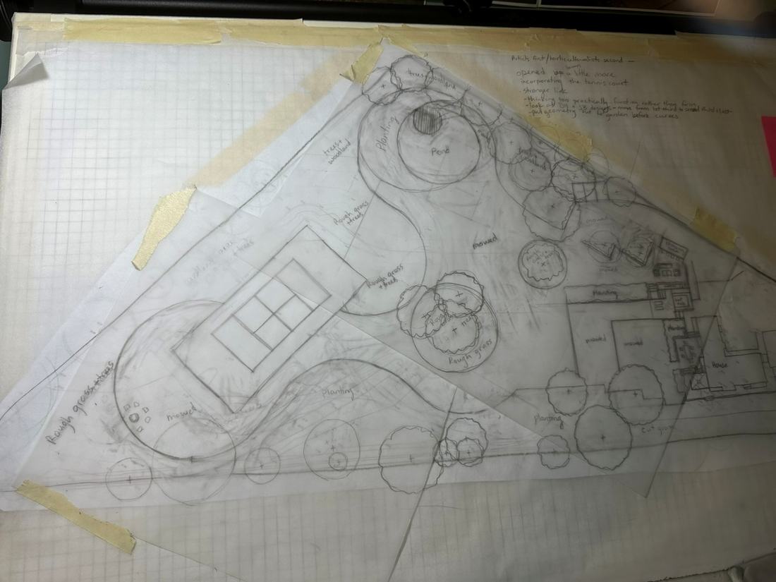 A master plan in progress — pencil on trace paper